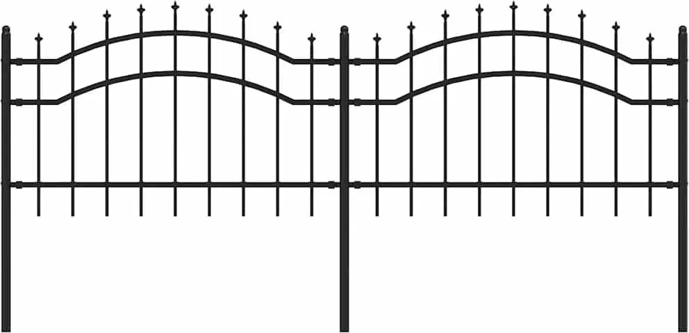 vidaXL fekete porszórt acél kerti kerítés lándzsás tetejű 240 x 75 cm