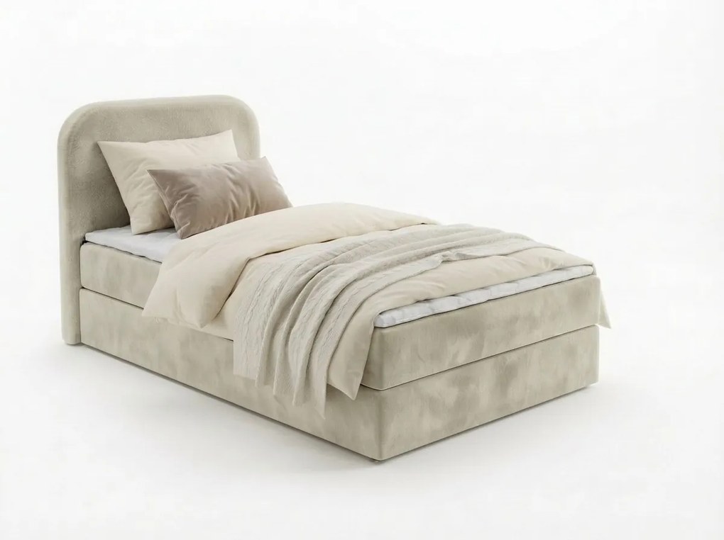 Kárpitozott boxspring ágy FORENA 90x200 cm krém színben Matrac: Bonell rugós matrac
