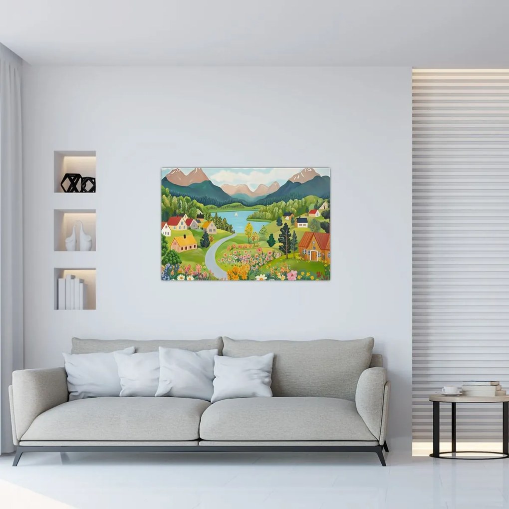 Kép - Falu a hegyekben (90x60 cm)
