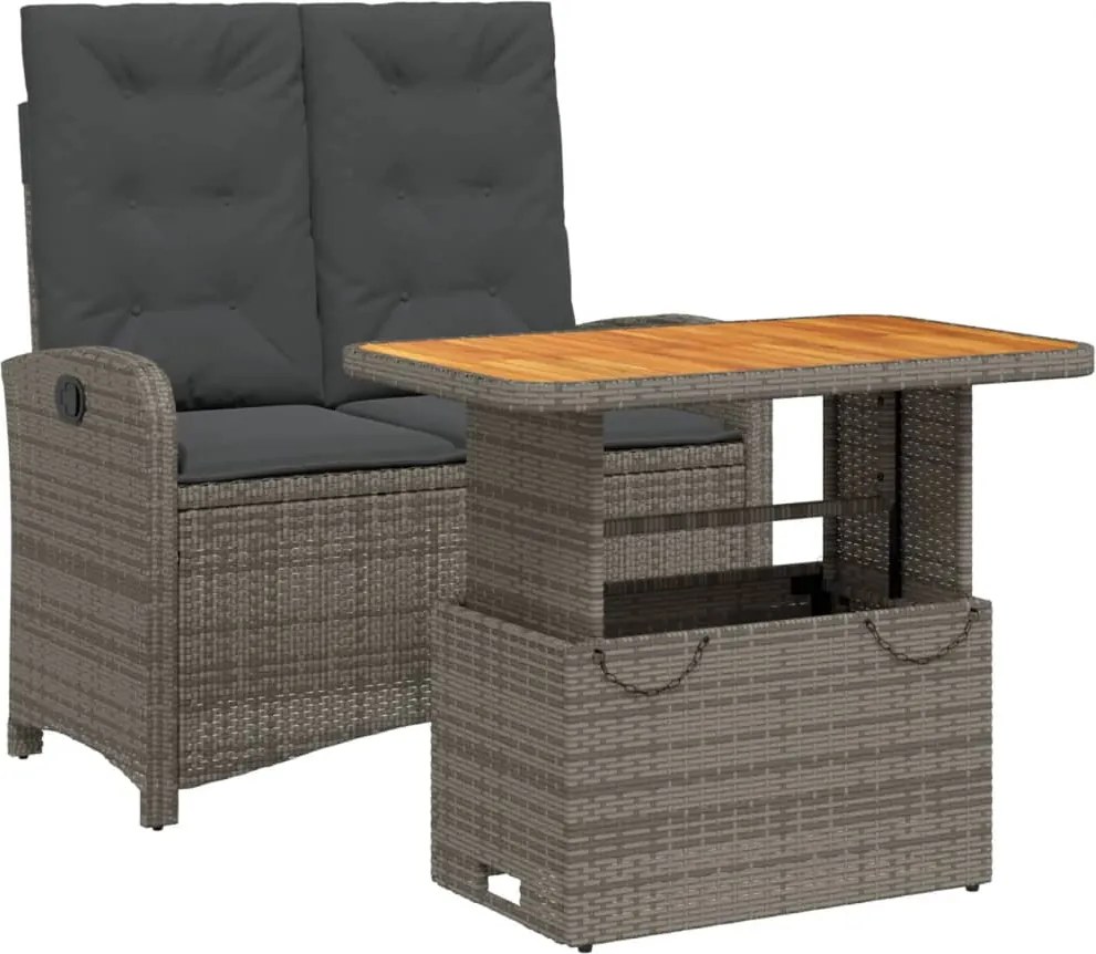 vidaXL 2 részes szürke polyrattan kerti étkezőgarnitúra párnákkal