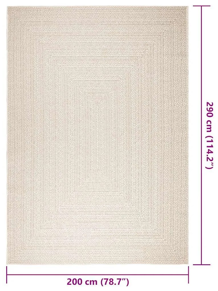 ZIZUR krém juta hatású beltéri és kültéri szőnyeg 200x290 cm