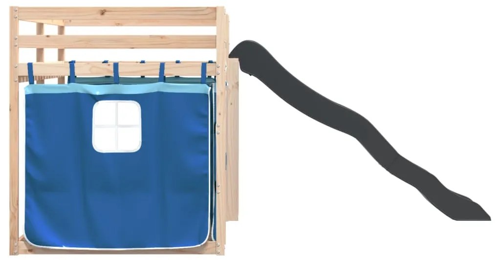 kék emeletes ágy csúszdával és függönnyel 90 x 200 cm