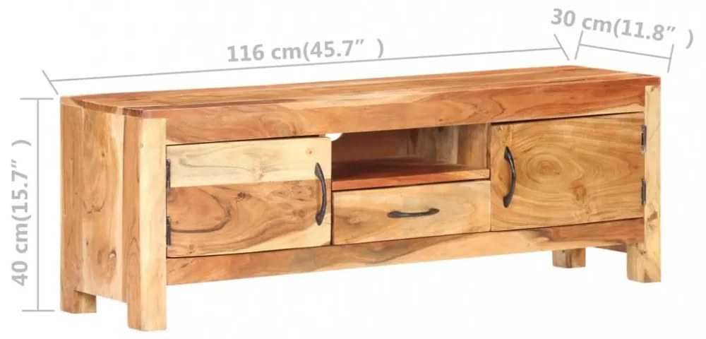 tömör akácfa TV-szekrény 116 x 30 x 40 cm