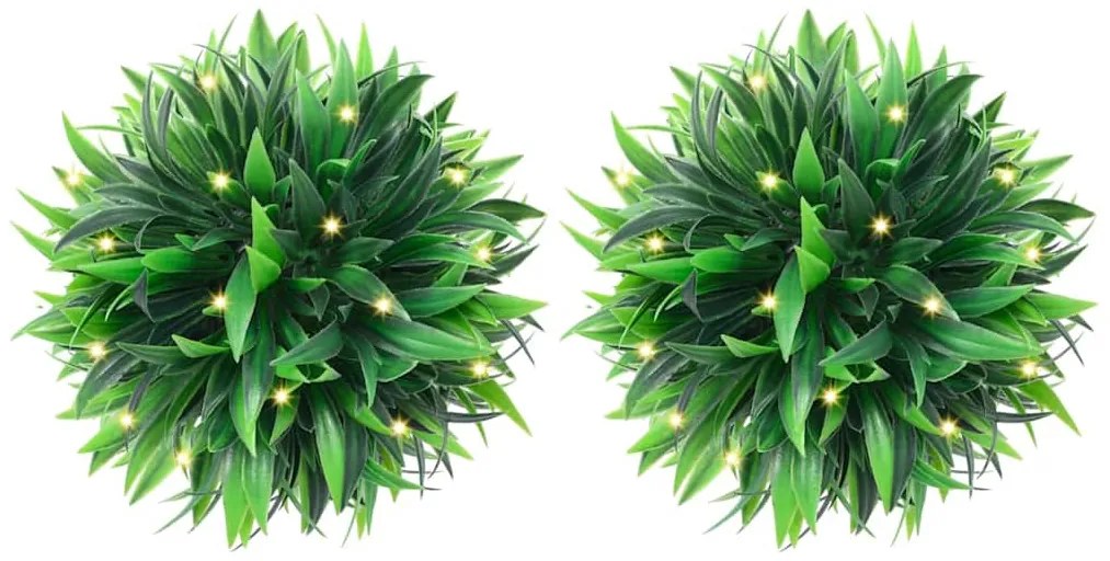 4 db zöld mesterséges boxwood gömbök LED fényekkel 15 cm