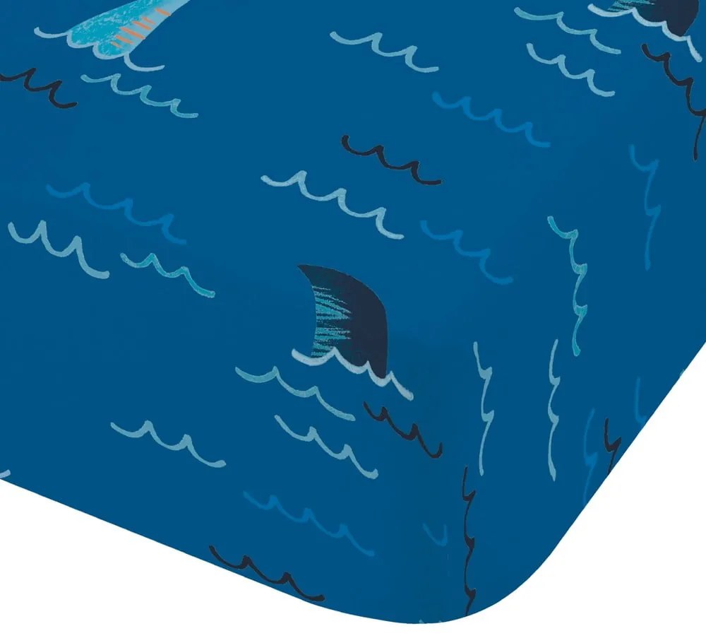 Kék gumis gyerek lepedő babaágyhoz 70x140 cm Jawsome Shark – Catherine Lansfield