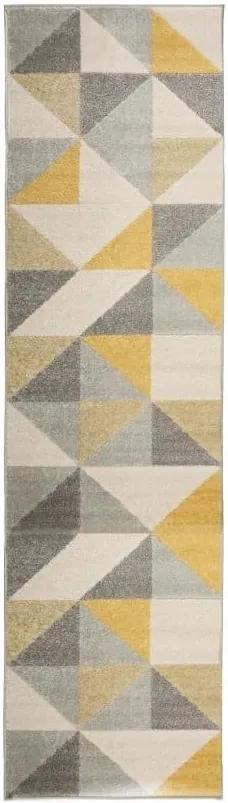 Urban Triangle szürke-sárga szőnyeg, 60 x 220 cm - Flair Rugs