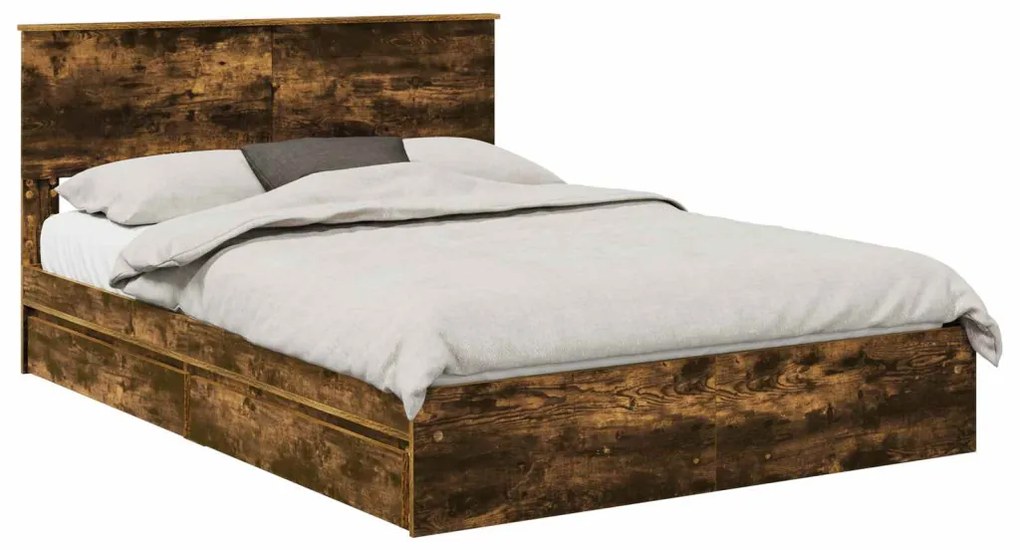 vidaXL Tárolós Ágy fejtámlával Füstölt tölgy 140 x 200 cm Faanyag