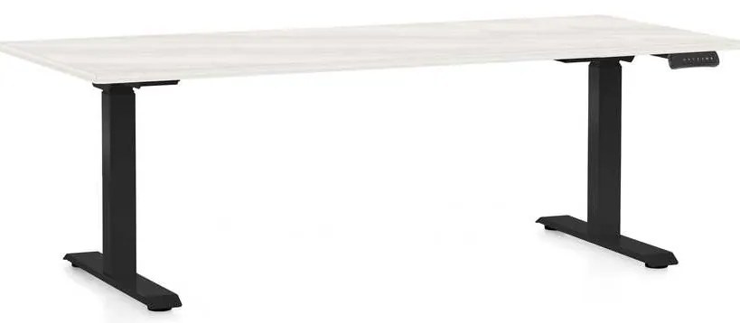 OfficeTech C állítható magasságú asztal, 180 x 80 cm, fekete alap, fehér kőris
