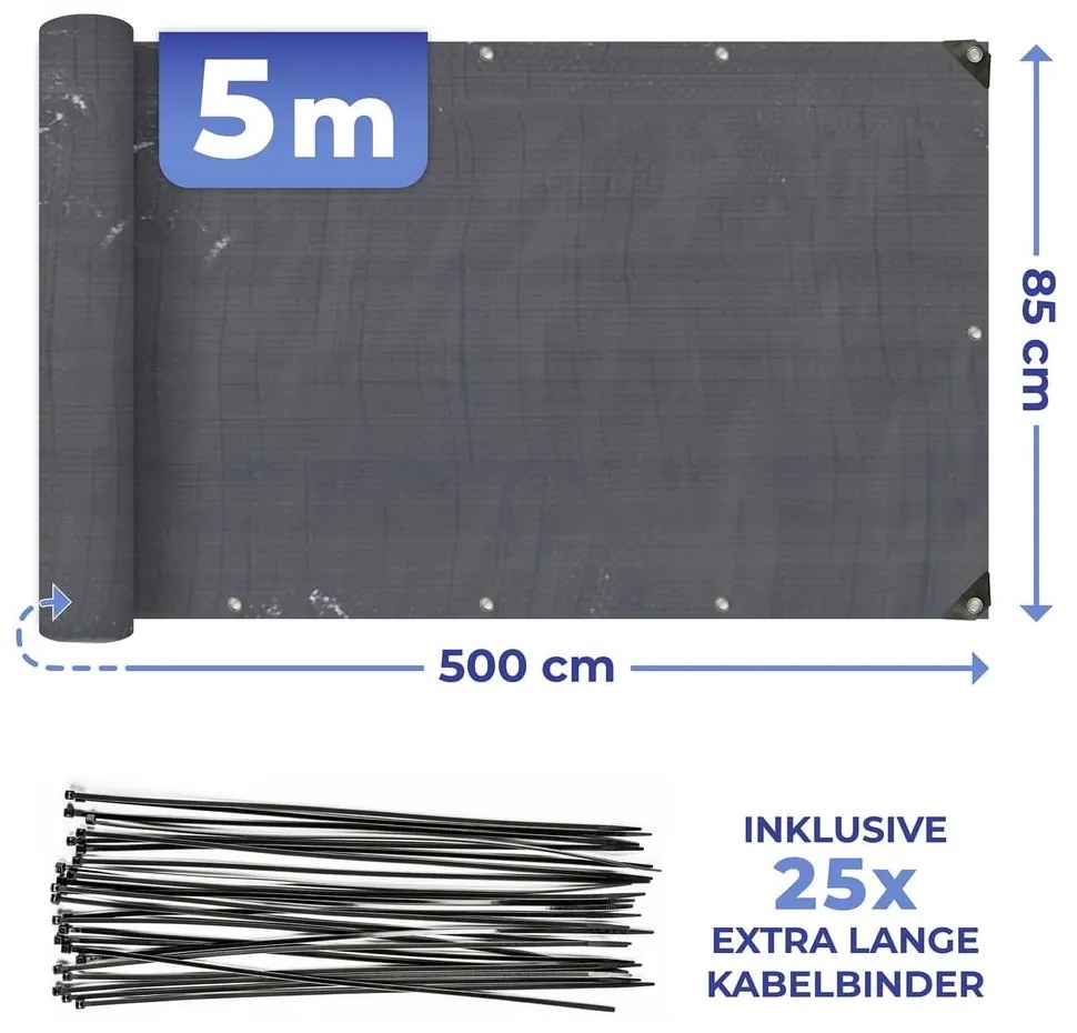 Fekete műanyag belátásgátló erkélyre 500x85 cm – Maximex