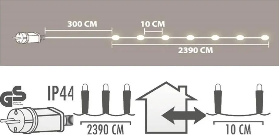 Világító lánc 240 LED kültéri/beltéri 23,9 m, fehér
