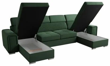 Rozkládací U sedací souprava SALVADA zelená s úložným prostorem