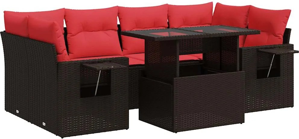 vidaXL 7 részes barna polyrattan akácfa kerti ülőgarnitúra párnákkal