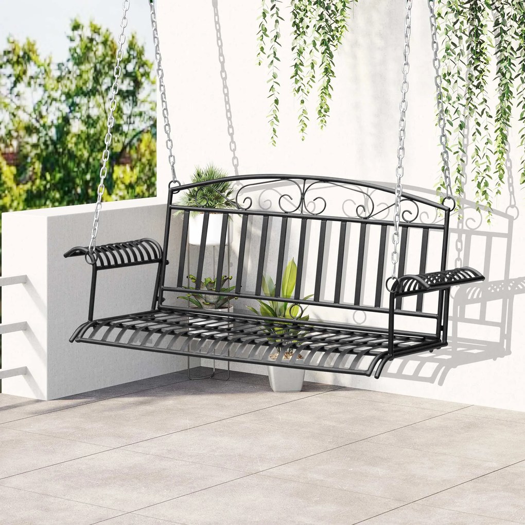 Outsunny Fém 2 személyes függő kertiszék 137L x 58W x 52H cm Fekete | Aosom