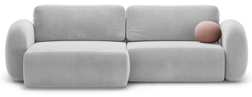 Világosszürke bársony kinyitható-tárolóhelyes sarokkanapé Tonale – Cosmopolitan Design