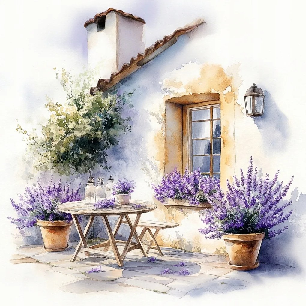 Vászonkép Canvas Tájkép Franciaország Provence Ház Virágok Levendula 80x80