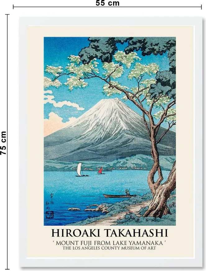 Fuji-hegy a Yamanaka-tóból keretezett falikép, 55 x 75 cm