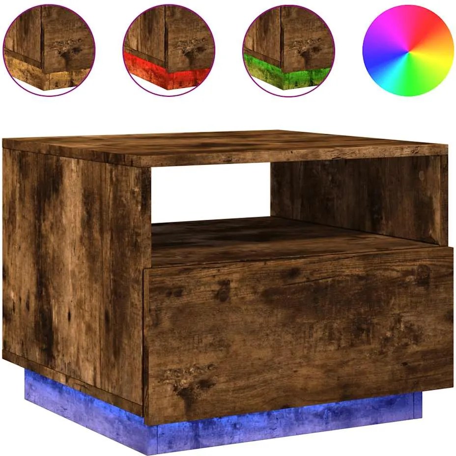 vidaXL füstös tölgy színű dohányzóasztal LED-lámpákkal 50x49x40 cm
