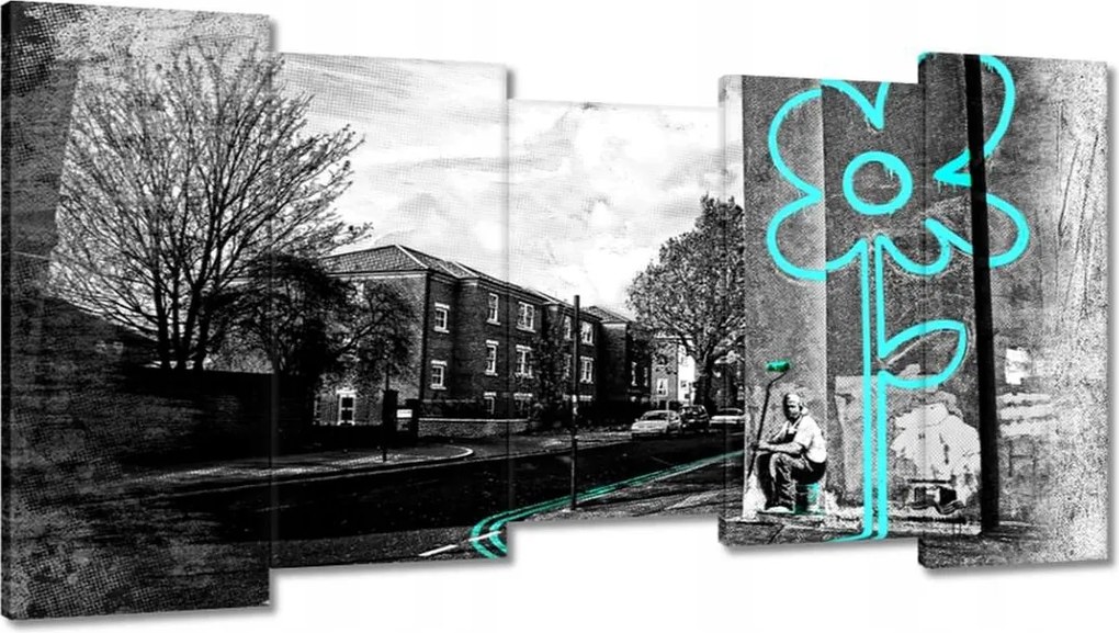 Vászonkép 150x80 Banksy Türkiz virág