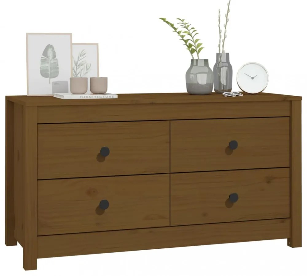 mézbarna tömör fenyőfa kisszekrény 100x40x54 cm