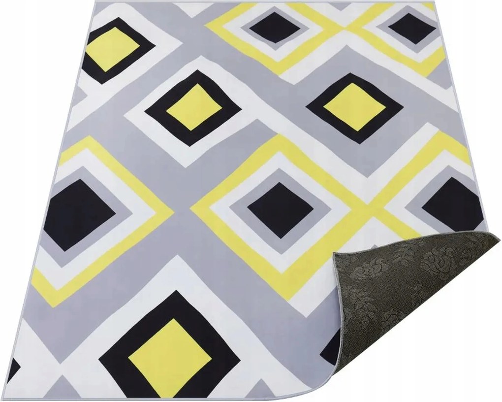 Szőnyeg 160X220 CM Szürke Sárga Modern Geometrikus Csúszásgátló Rombusz