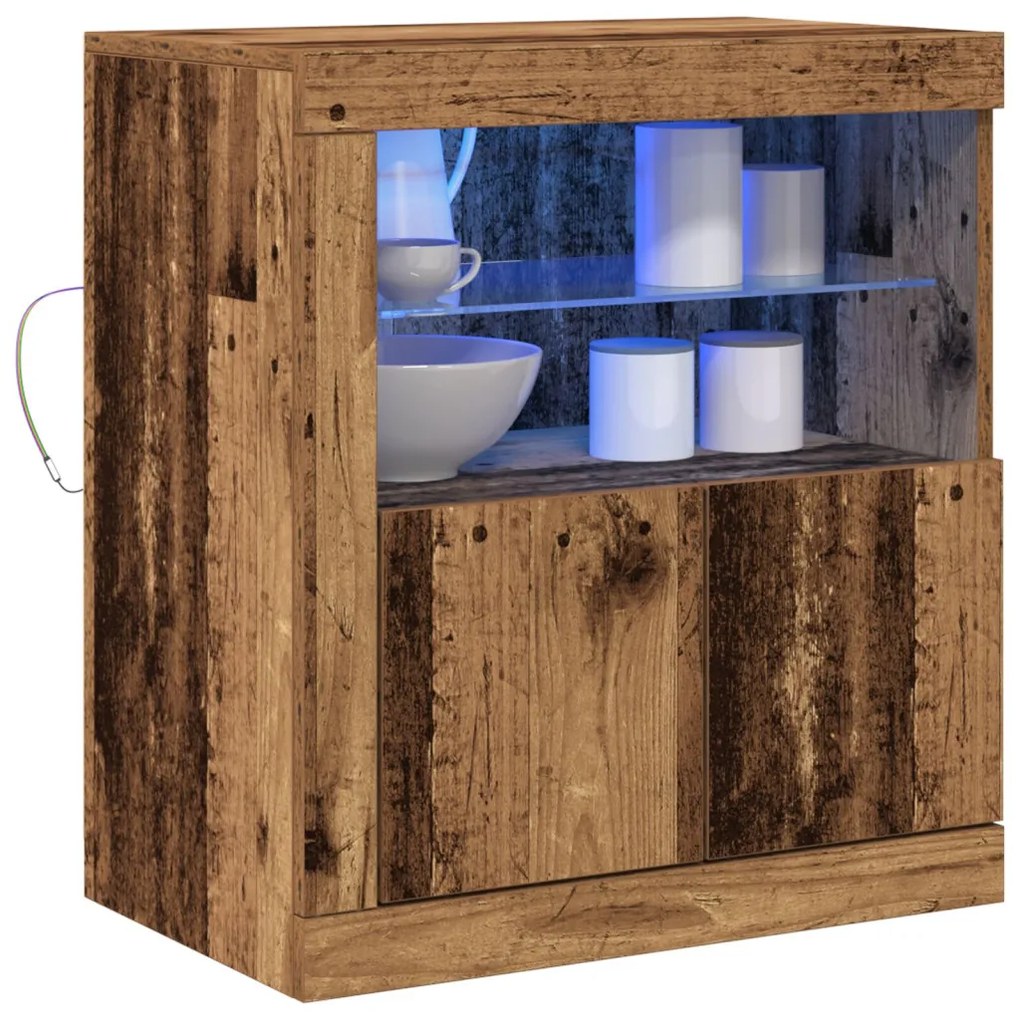LED világítással ellátott oldalszekrény, öreg fa 60,5x37x67 cm