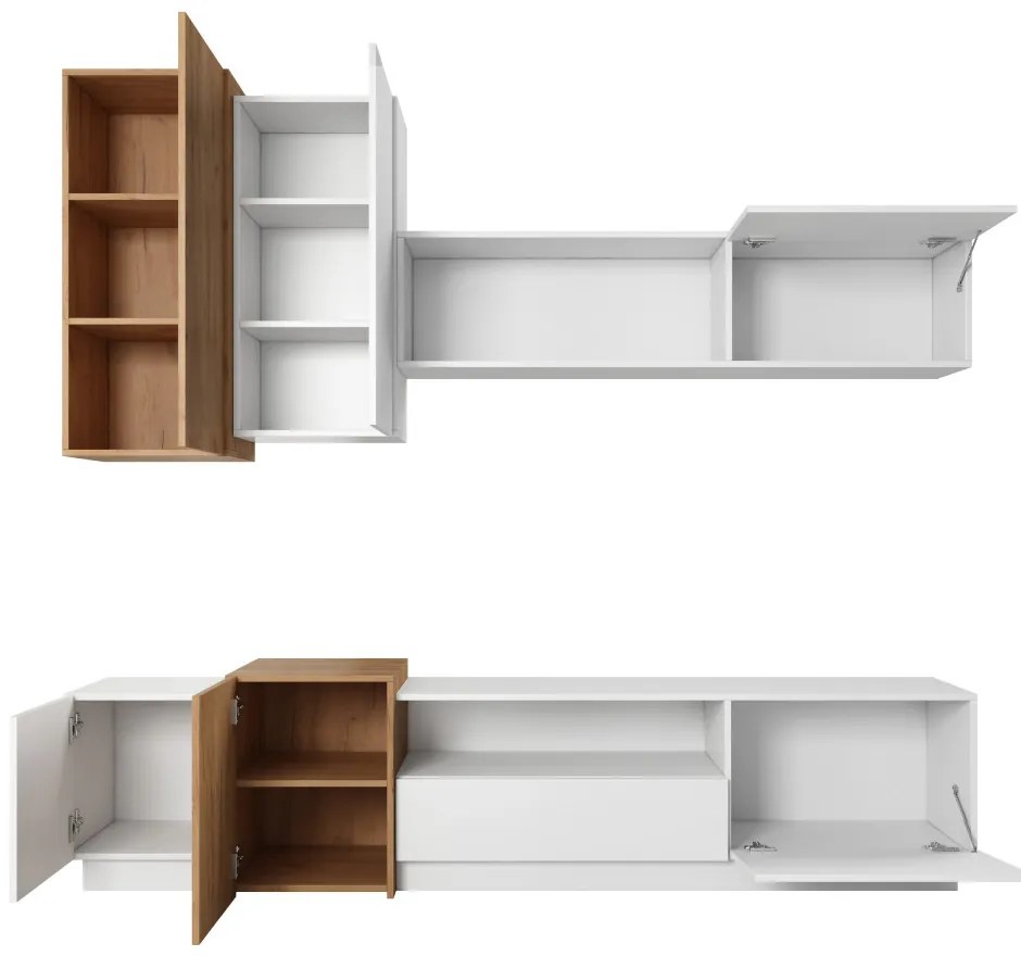 Nappali fal, fehér/tölgy craft arany, TRIO