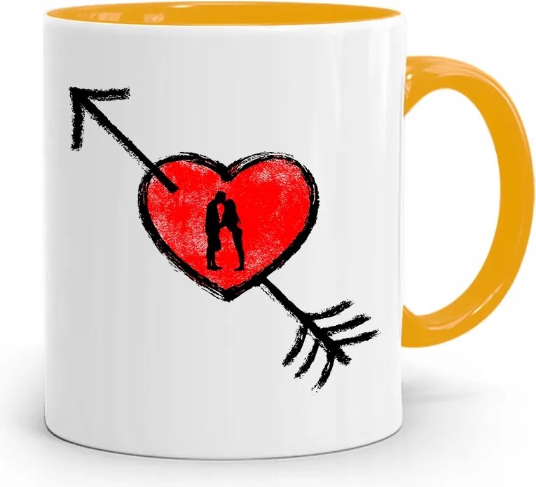 Sárga Bögre Lányoknak Pár Szívecskés Nyomtatott Fényképpel