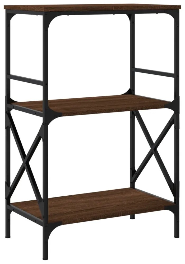 3 szintes barna tölgy szerelt fa könyvespolc 56 x 35 x 90,5 cm