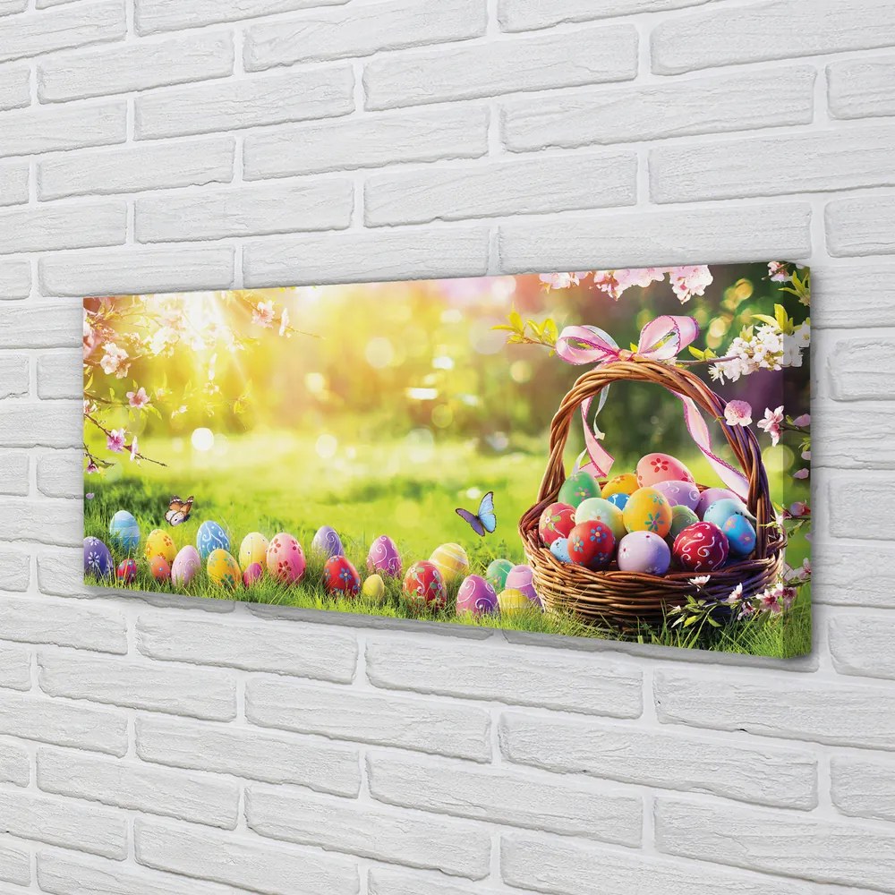 Canvas képek Kosár tojás virág rét 120x60 cm