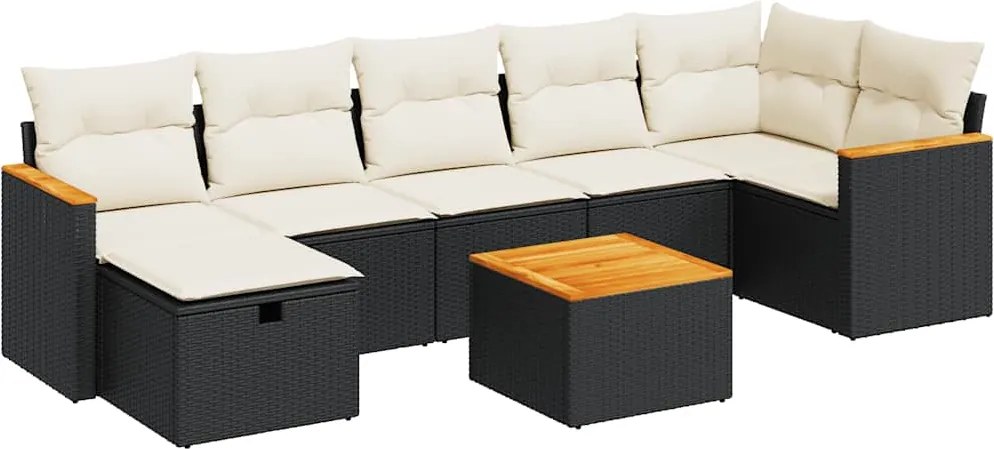 vidaXL 8 részes fekete polyrattan kerti ülőgarnitúra párnákkal