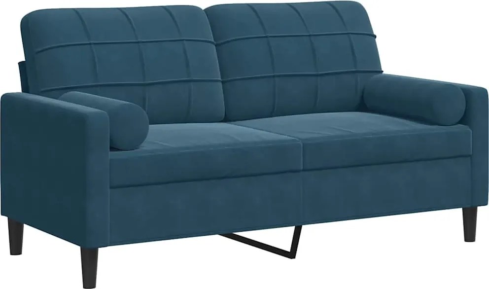 vidaXL 2 személyes kék bársony kanapé díszpárnákkal 140 cm