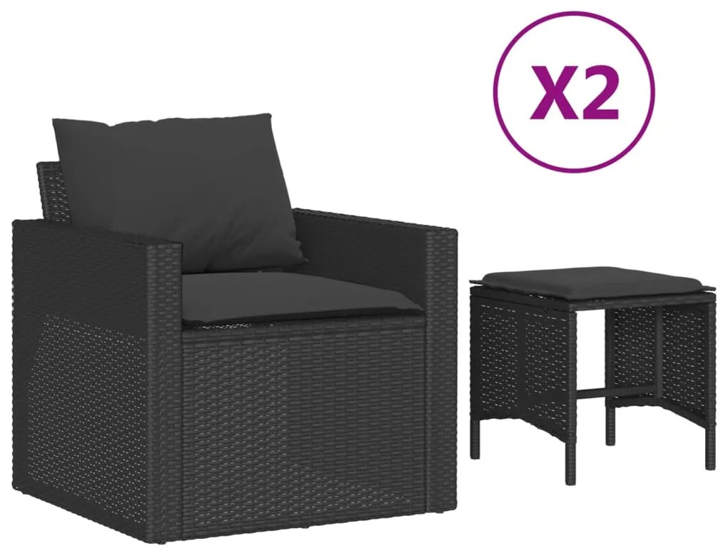 vidaXL 4 részes fekete polyrattan kerti ülőgarnitúra párnákkal