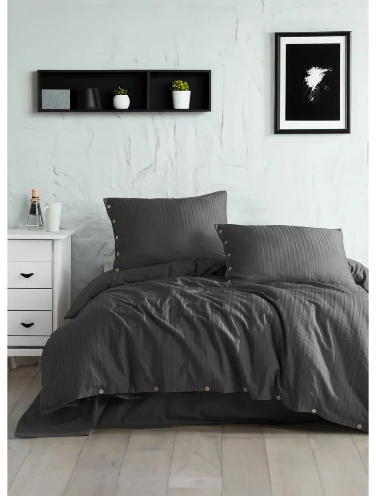 Sötétszürke kétszemélyes-hosszabbított renforcé pamut ágyneműhuzat 240x220 cm Como Striped – Mila Home Luxury