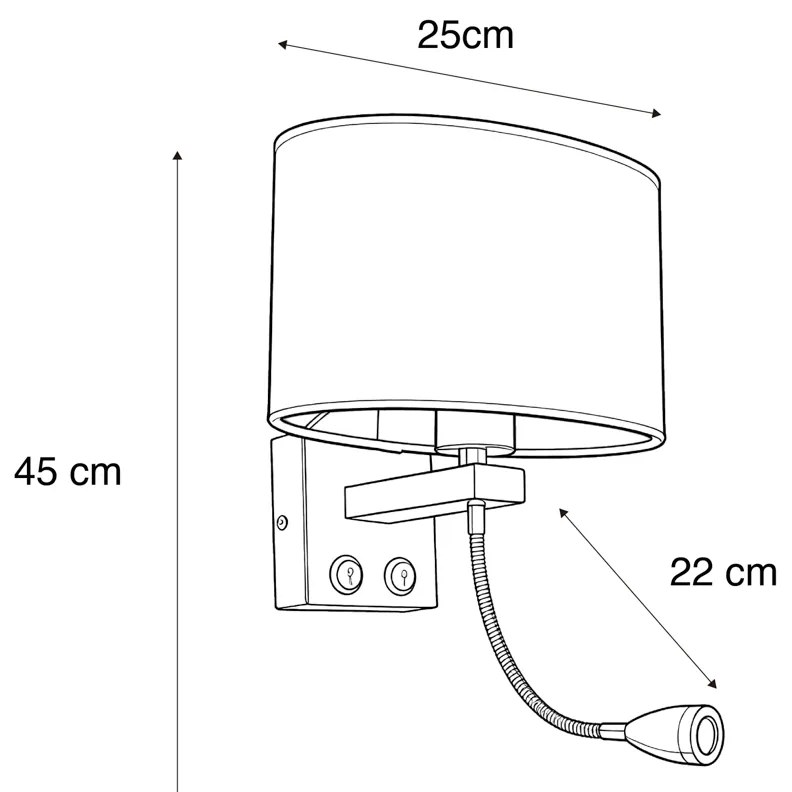 Fali lámpa acélból ovális bársony árnyékolóval, fekete, 25 cm - Brescia Combi