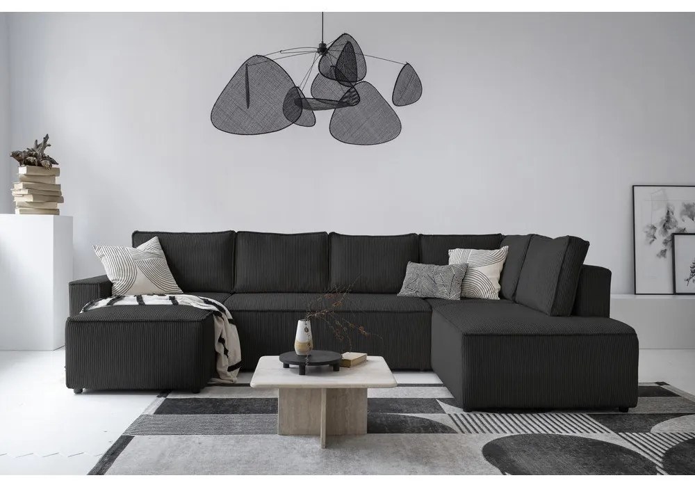 Antracitszürke kordbársony kinyitható sarokkanapé (jobb oldali-U alakú) Brave Dave – Miuform