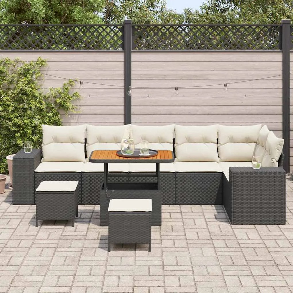 Kerti Kanapé Szett 9 pcs Fekete és Krém 90 x 55 x 71 cm