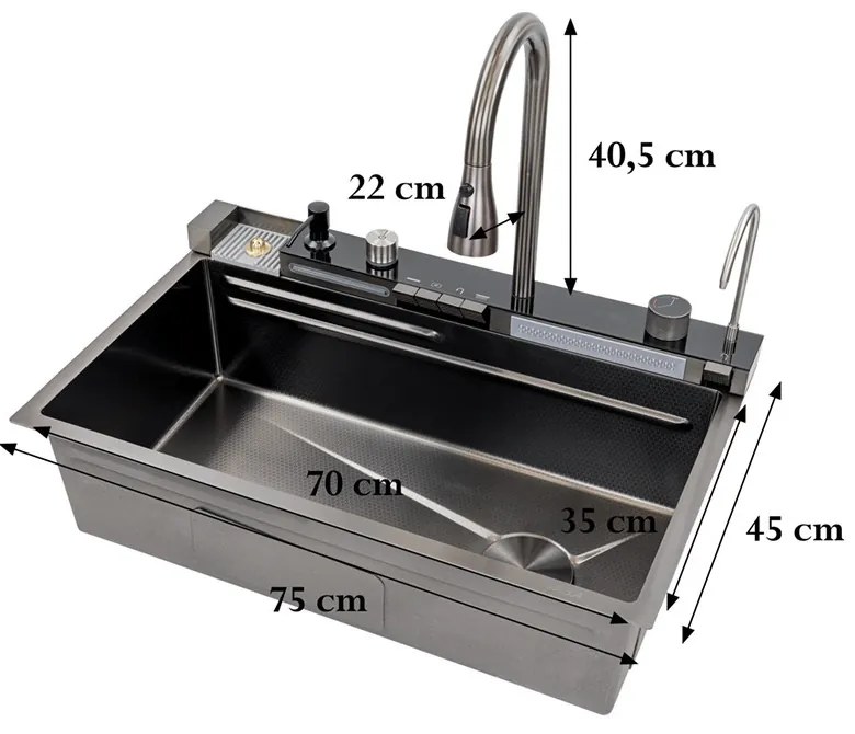 Catania multifunkciós rozsdamentes mosogató digitális csapteleppel