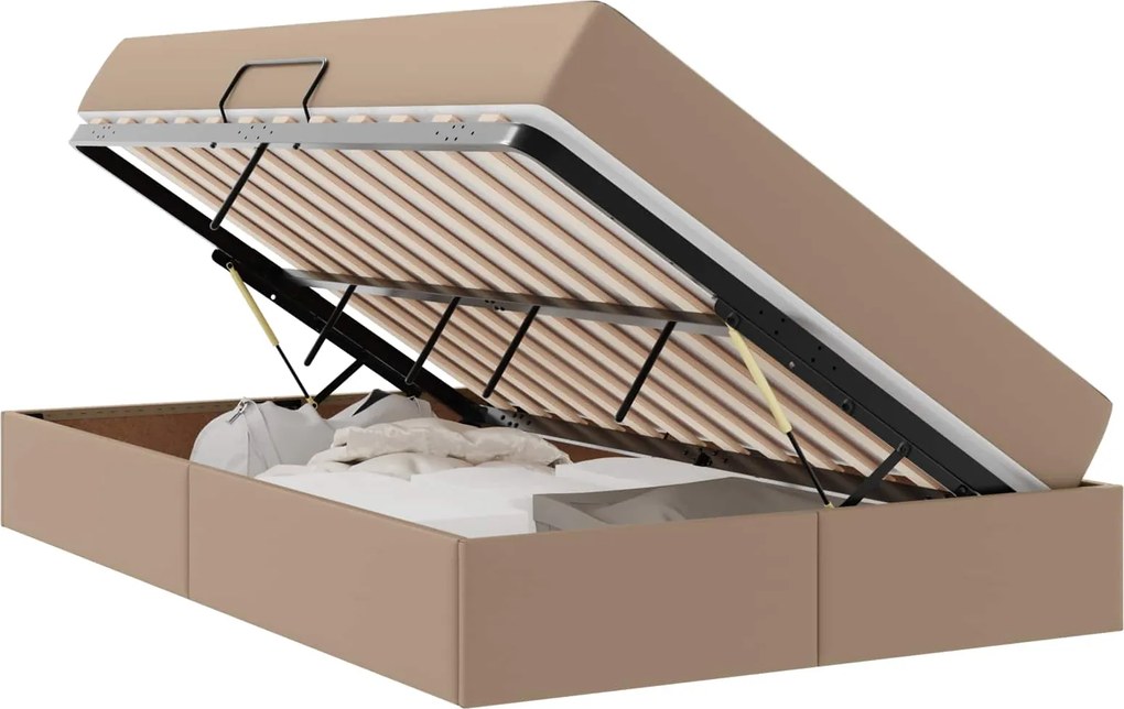 vidaXL Ágy tárolóval és matraccal matracmal 2 pcs Cappuccino Bőr