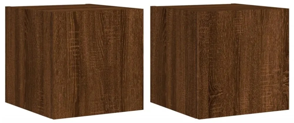 2 db barna tölgyszínű fali TV-szekrény LED-del 30,5x35x30 cm