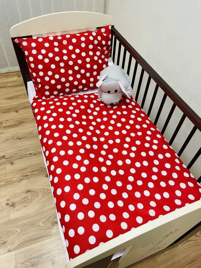 Pamut ágynemű Dots piros TiaHome - Detský set 130x90cm + 65x45cm