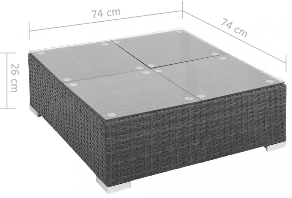 7-részes fekete polyrattan kerti bútorszett párnákkal