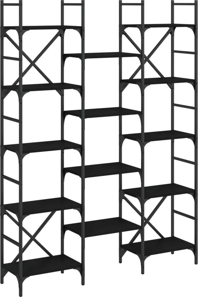 vidaXL fekete szerelt fa könyvespolc 127,5x28,5x172,5 cm