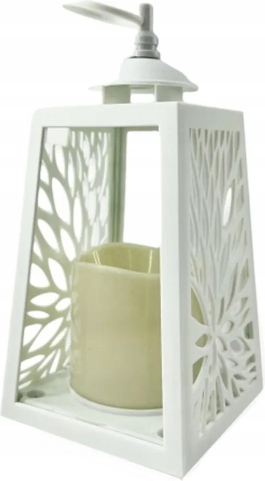 LED-es dekorációs lampion 10x10x19 cm áttört fehér mécses Cortina