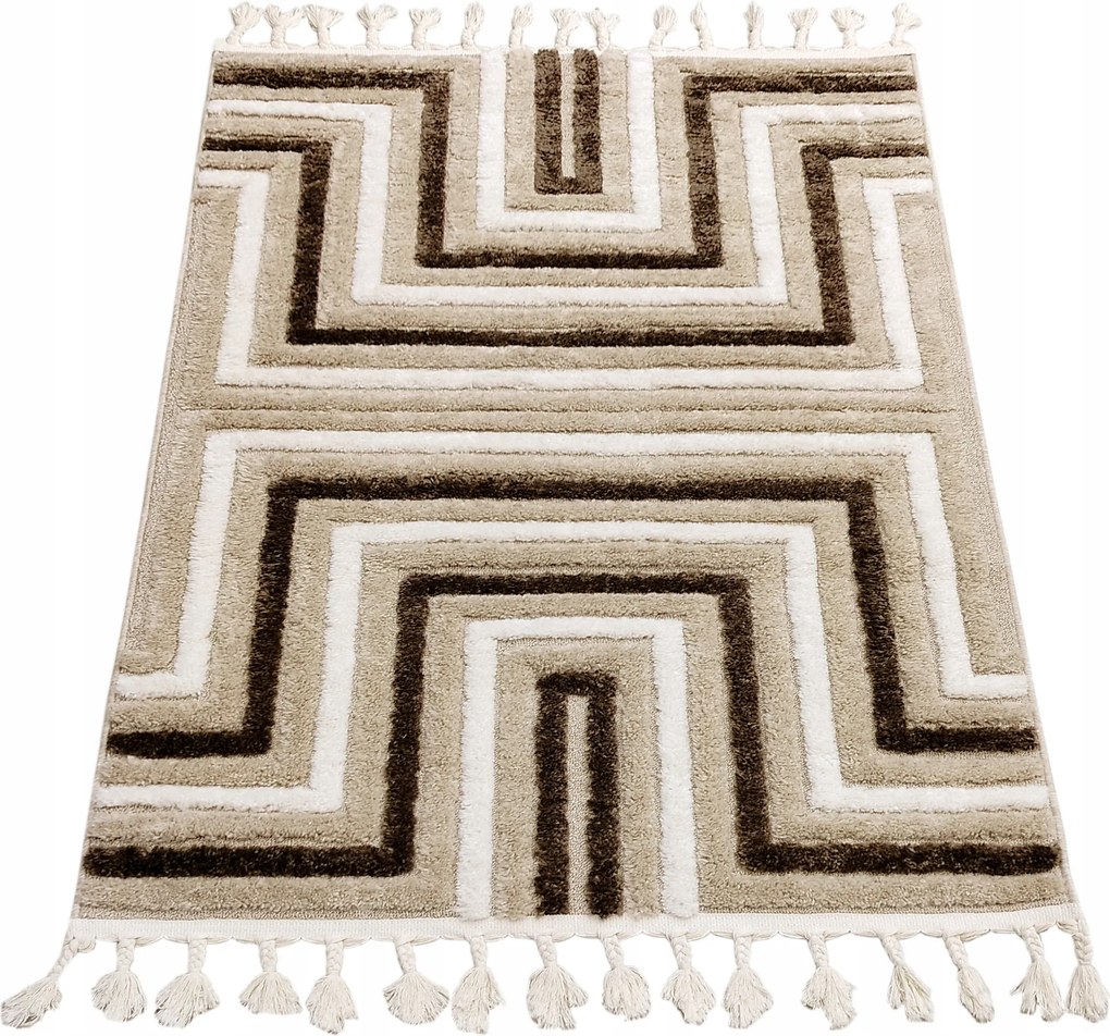 Szőnyeg 160x220 Boho Berber Nappali Hálószoba Bézs