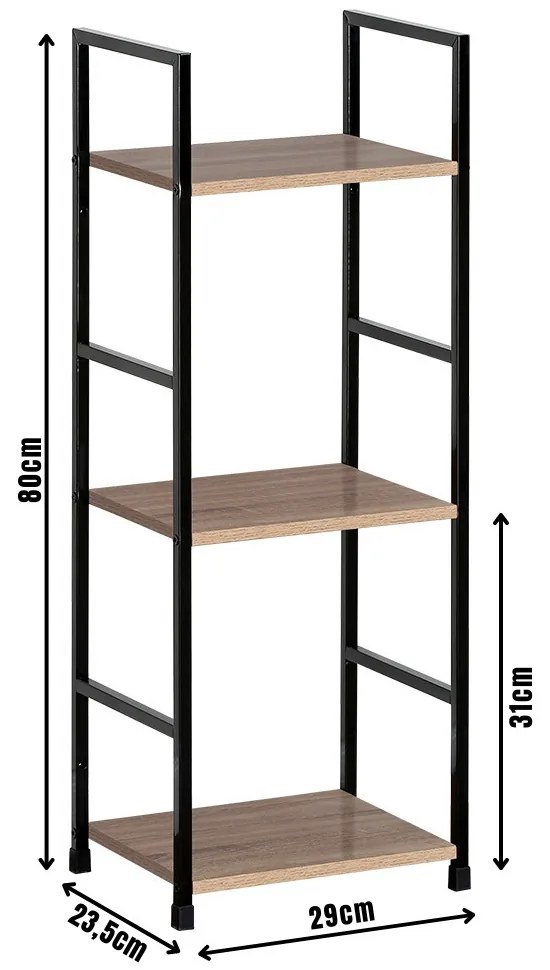 Intenso Home 3 szintes nyitott könyvespolc 29 x 80cm (Aranytölgy) | Univerzális tároló állvány fém lábakkal