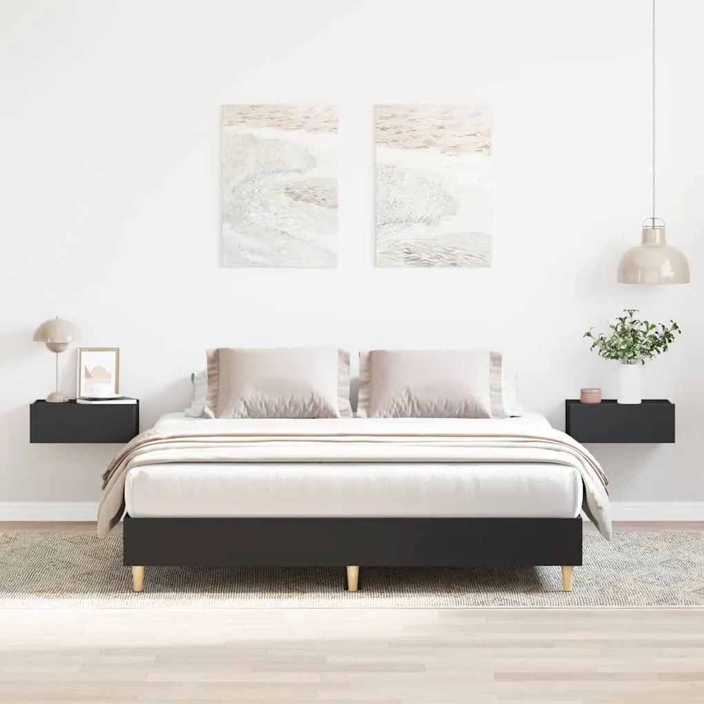 fekete szerelt fa ágykeret matrac nélkül 150 x 200 cm