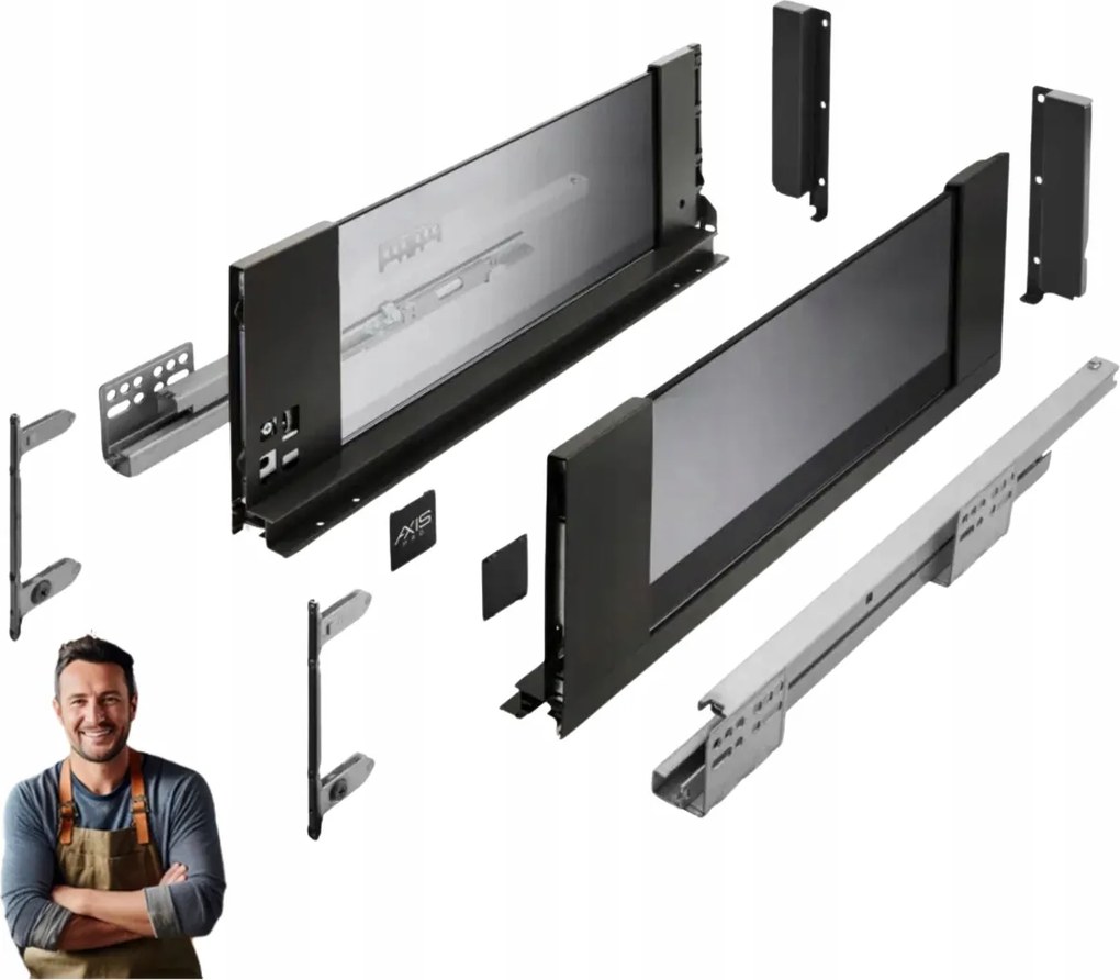 Fiók Gtv Axis Pro Glass 450 mm, magas H-168 Oldalsó üveg, Fekete