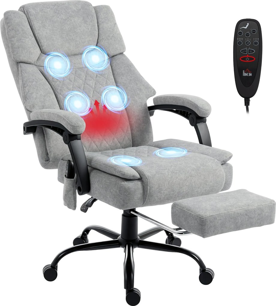 HOMCOM masszírozós irodai szék — ergonomikus dönthető és fűthető vezetői szék, széles ülés, bársonyszerű kárpit, magasságállítás, távirányító | Aosom