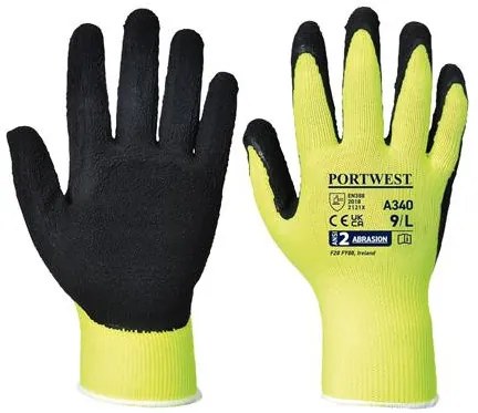 Védőkesztyű, nylon, latexhab, tenyerén mártott, XL méret Hi-Vis Grip, sárga (MED264)