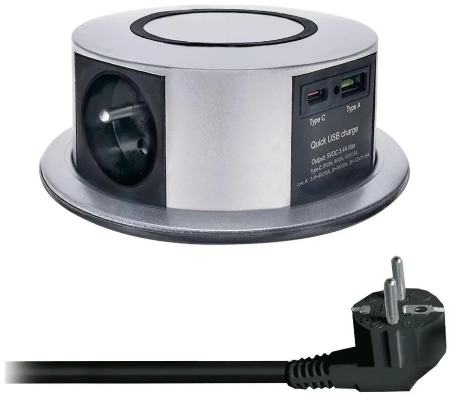 Solight Solight PP120CW-PD20 - Asztali oszlop 3x230V+1xUSB-A+1xUSB-C Qi töltéssel SL1568